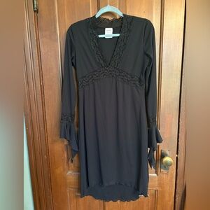 Witchy, romantic black dress with lace trim - size L